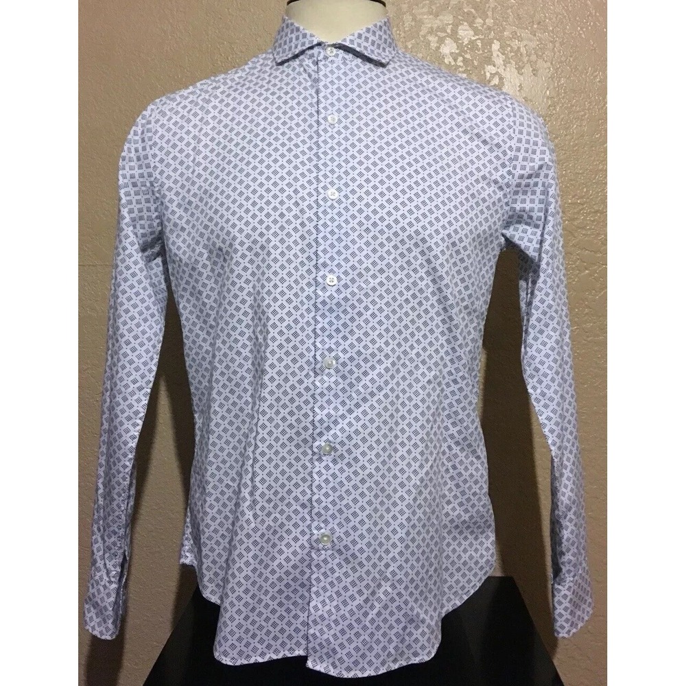 Bonobos Men's Size Medium SLIM FIT White Black Geometric Long Sleeve Shirt M